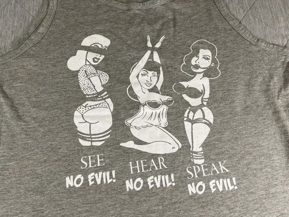 42 Cotton Pin-Up See Hear Speak No Evil Graphic Tank Top Size L